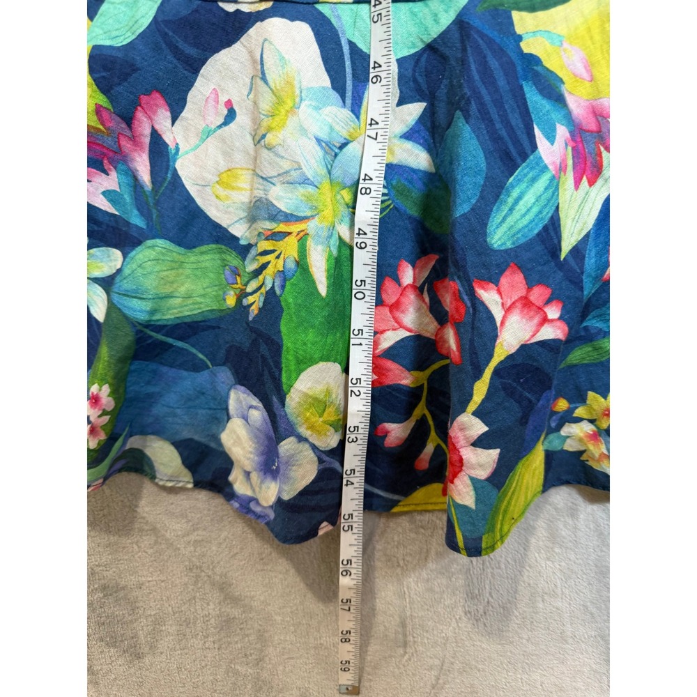 J.McLaughlin Mirimar Maxi Dress M Blue Floral Linen Blend Sleeveless Faux Wrap - Picture 10 of 11